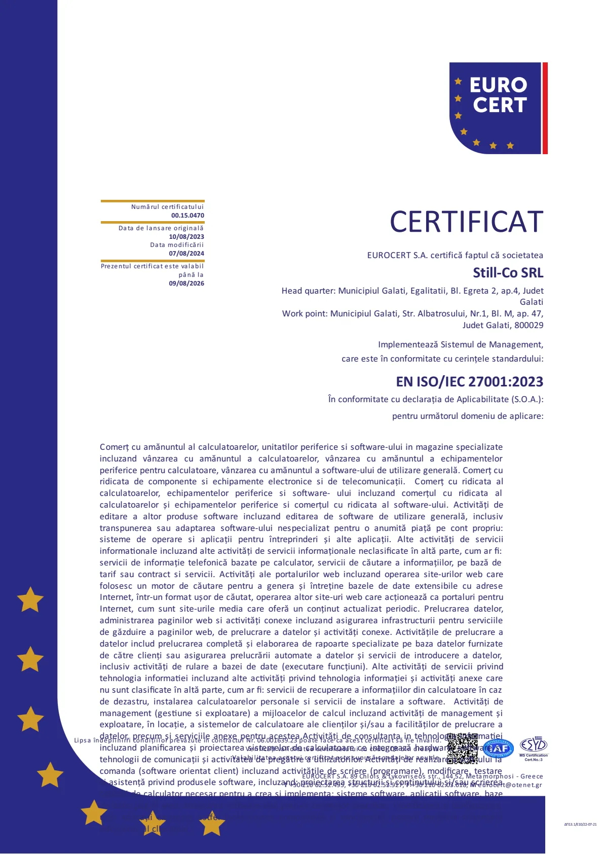 certificat ISO0991-2024